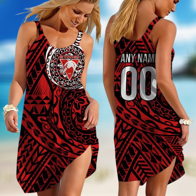 Personalized  Fremantle Dockers AFL Special Polynesian Design  Sleeveless Summer Beach Sundress for Women