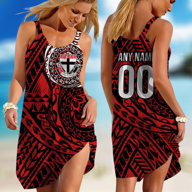 Personalized  St Kilda Football Club AFL Special Polynesian Design  Sleeveless Summer Beach Sundress for Women