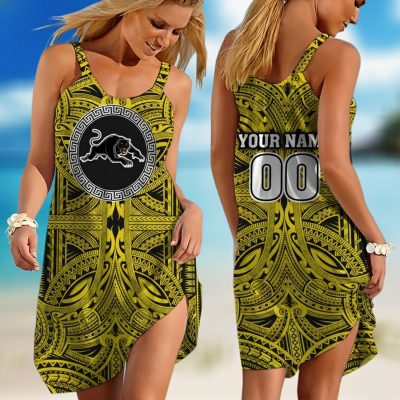 Personalized  Western Bulldogs AFL Special Polynesian Design  Sleeveless Summer Beach Sundress for Women