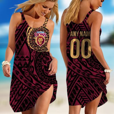Personalized  Fremantle Dockers AFL Special Polynesian Design  Sleeveless Summer Beach Sundress for Women