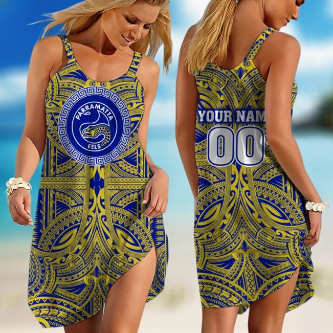 Personalized  Western Bulldogs AFL Special Polynesian Design  Sleeveless Summer Beach Sundress for Women