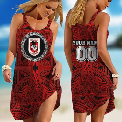 Personalized  Western Bulldogs AFL Special Polynesian Design  Sleeveless Summer Beach Sundress for Women