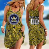 Personalized  North Queensland Cowboys NRL Polynesian Sleeveless Summer Beach Sundress for Women