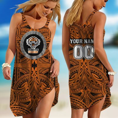 Personalized  Western Bulldogs AFL Special Polynesian Design  Sleeveless Summer Beach Sundress for Women