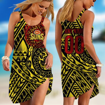 Personalized  Fremantle Dockers AFL Special Polynesian Design  Sleeveless Summer Beach Sundress for Women