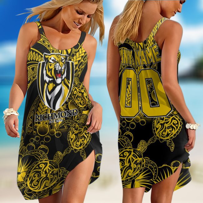 Personalized  Richmond Tigers AFL Special Polynesian Sleeveless Summer Beach Sundress for Women