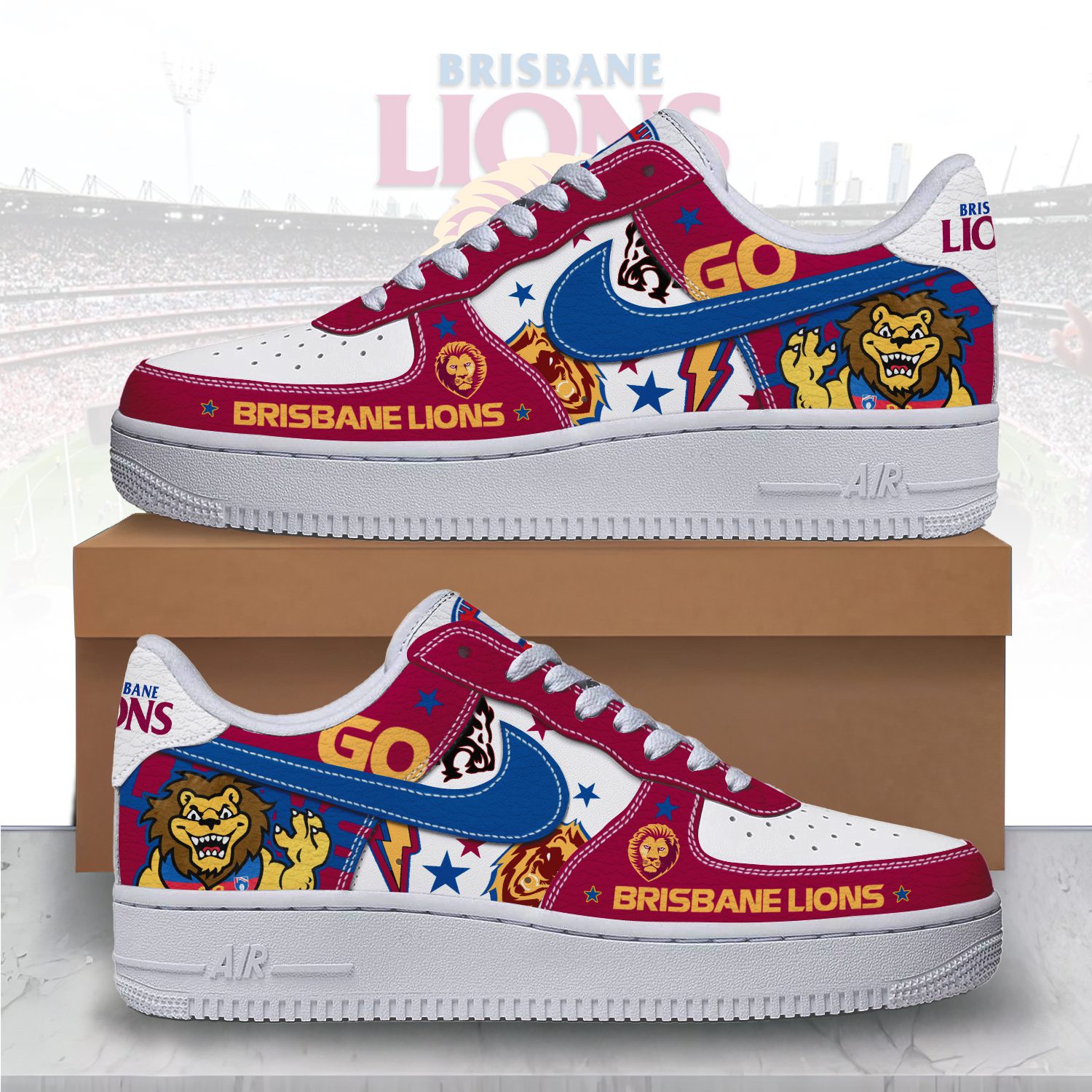 Brisbane Lions Sports Air Force 1 Sneakers Shoes For Men And Women Brisbane Lions Sports Air Force 1 Sneakers Shoes For Men And Women