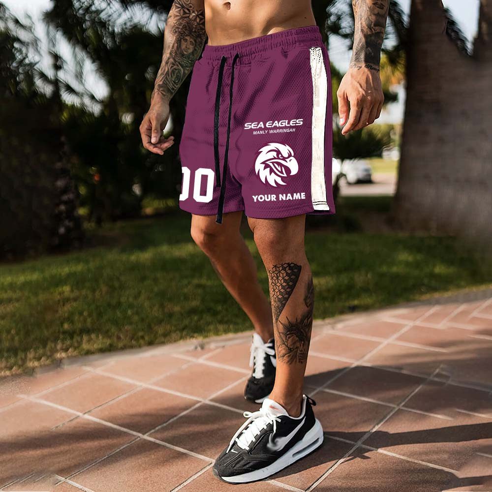 Manly Warringah Sea Eagles Custom Name And Number Short Pants Gift For Fans Manly Warringah Sea Eagles Custom Name And Number Short Pants Gift For Fans