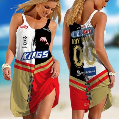 Personalized NRL Dolphins Home Mix Away Kits Sleeveless Summer Beach Sundress for Women