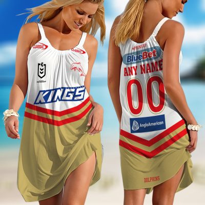 Personalized NRL Dolphins Home Mix Away Kits Sleeveless Summer Beach Sundress for Women
