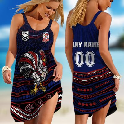Personalized NRL Cronulla-Sutherland Sharks Special Indigenous Design 2023 Sleeveless Summer Beach Sundress for Women