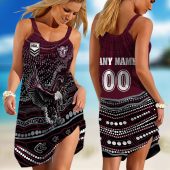 Personalized NRL Cronulla-Sutherland Sharks Special Indigenous Design 2023 Sleeveless Summer Beach Sundress for Women