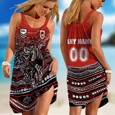 Personalized NRL Cronulla-Sutherland Sharks Special Indigenous Design 2023 Sleeveless Summer Beach Sundress for Women