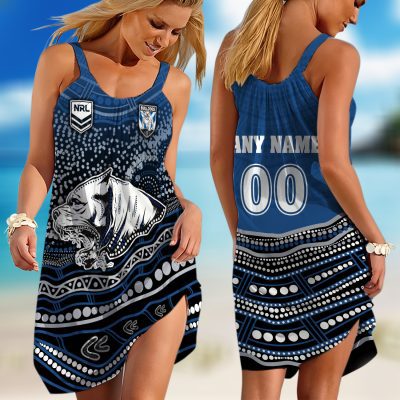 Personalized NRL Cronulla-Sutherland Sharks Special Indigenous Design 2023 Sleeveless Summer Beach Sundress for Women