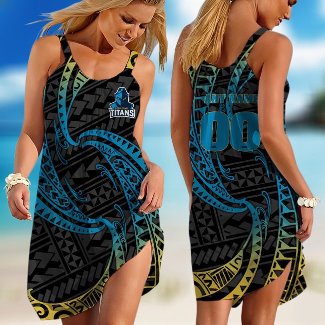 Personalized  Gold Coast Titans NRL Special Polynesian Design Sleeveless Summer Beach Sundress for Women