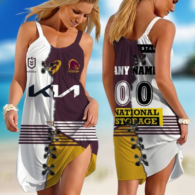 Personalized NRL Newcastle Knights Home Mix Away Sleeveless Summer Beach Sundress for Women