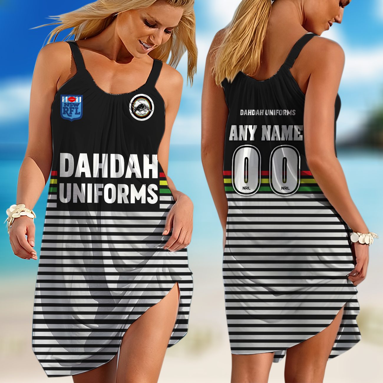 Personalized  NRL Melbourne Storm Retro 1990 Sleeveless Summer Beach Sundress for Women Personalized  NRL Melbourne Storm Retro 1990 Sleeveless Summer Beach Sundress for Women