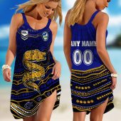 Personalized NRL Cronulla-Sutherland Sharks Special Indigenous Design 2023 Sleeveless Summer Beach Sundress for Women