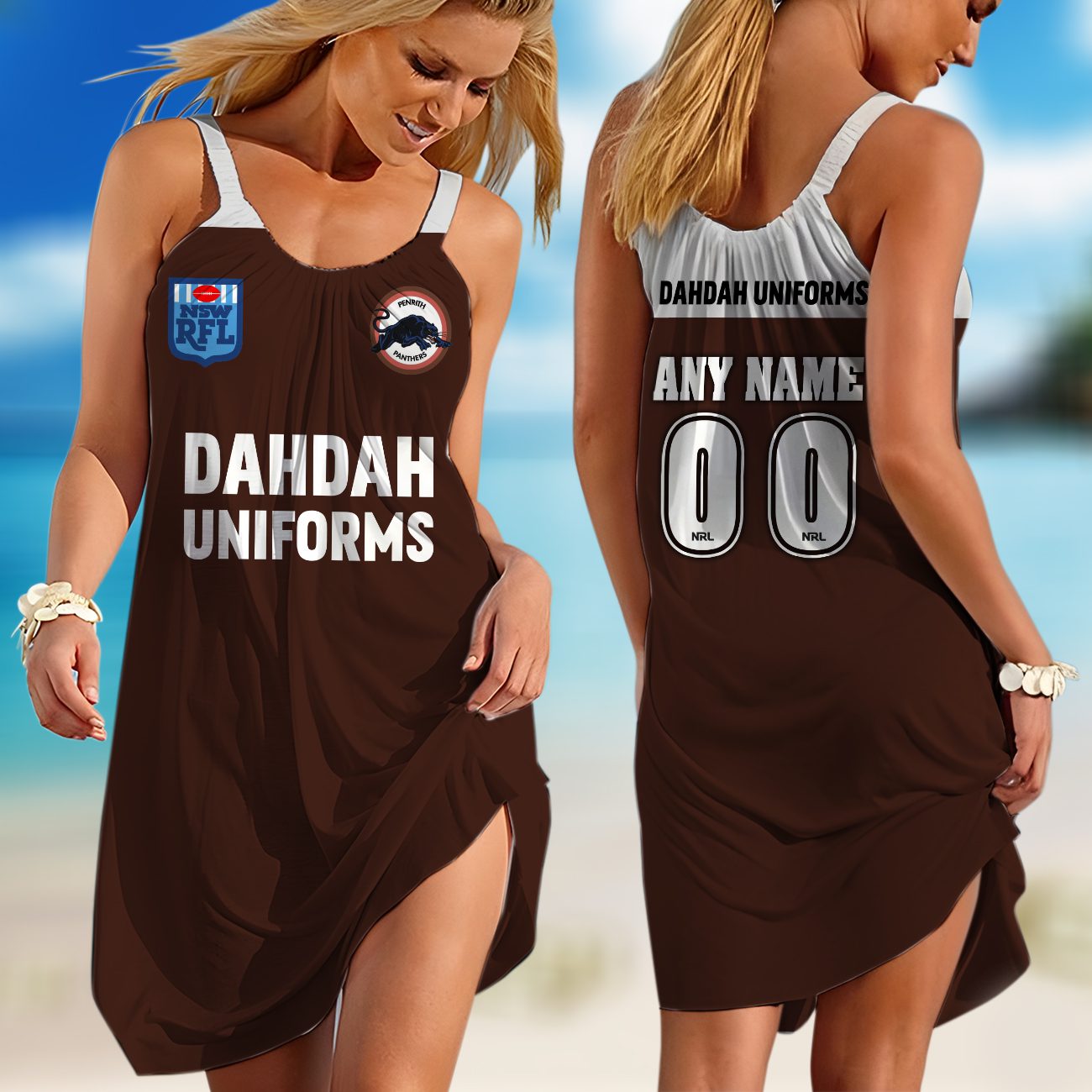 Personalized  NRL Melbourne Storm Retro 1990 Sleeveless Summer Beach Sundress for Women Personalized  NRL Melbourne Storm Retro 1990 Sleeveless Summer Beach Sundress for Women