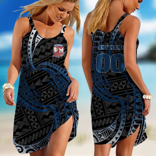 Personalized  Sydney Roosters NRL Special Polynesian Design Sleeveless Summer Beach Sundress for Women