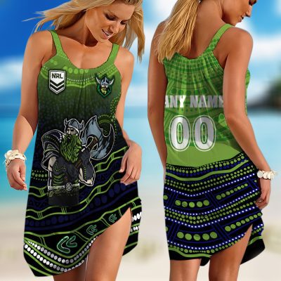 Personalized NRL Cronulla-Sutherland Sharks Special Indigenous Design 2023 Sleeveless Summer Beach Sundress for Women