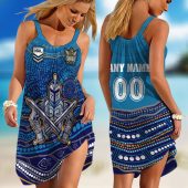 Personalized NRL Cronulla-Sutherland Sharks Special Indigenous Design 2023 Sleeveless Summer Beach Sundress for Women
