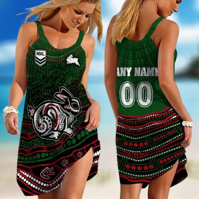 Personalized NRL Cronulla-Sutherland Sharks Special Indigenous Design 2023 Sleeveless Summer Beach Sundress for Women