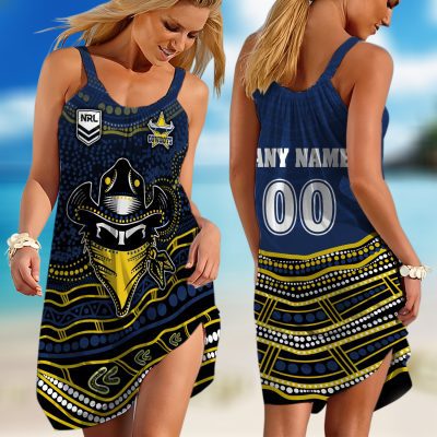 Personalized NRL Cronulla-Sutherland Sharks Special Indigenous Design 2023 Sleeveless Summer Beach Sundress for Women