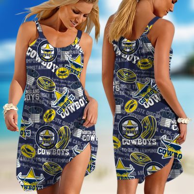 Personalized NRL North Queensland Cowboys Classic Sleeveless Summer Beach Sundress for Women