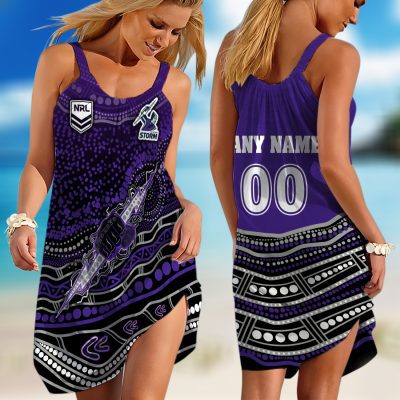 Personalized NRL Cronulla-Sutherland Sharks Special Indigenous Design 2023 Sleeveless Summer Beach Sundress for Women