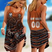 Personalized NRL Cronulla-Sutherland Sharks Special Indigenous Design 2023 Sleeveless Summer Beach Sundress for Women