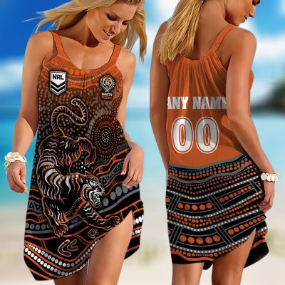 Personalized NRL Cronulla-Sutherland Sharks Special Indigenous Design 2023 Sleeveless Summer Beach Sundress for Women