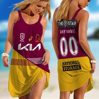 Personalized NRL Brisbane Broncos Special Heritage Sleeveless Summer Beach Sundress for Women