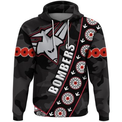 AFL Essendon Bombers ANZAC Black Style Pullover Hoodie