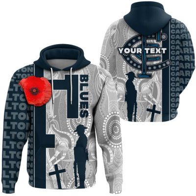 AFL Carlton Blues Custom Name ANZAC Day Pullover Hoodie