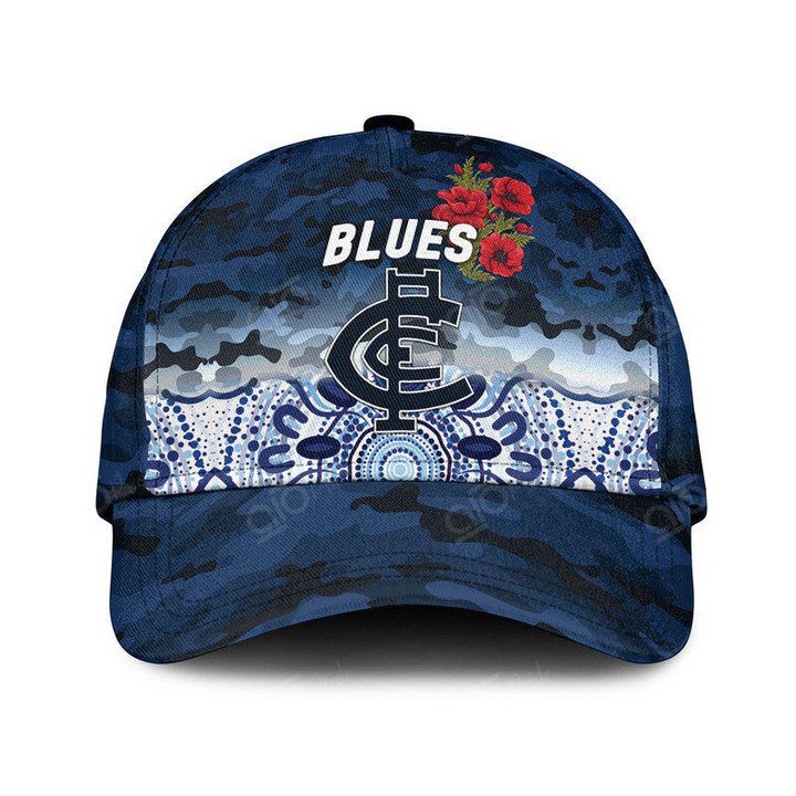 AFL Carlton Blues Navy Blue Indigenous Poopy Classic Cap AFL Carlton Blues Navy Blue Indigenous Poopy Classic Cap