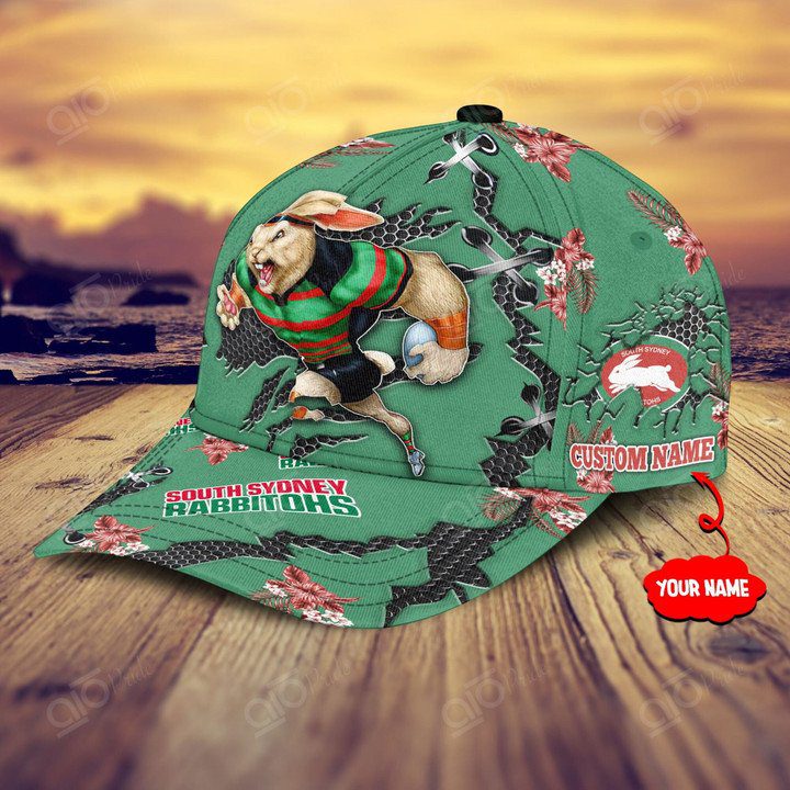 NRL South Sydney Rabbitohs Custom Name Mascot Flower Classic Cap NRL South Sydney Rabbitohs Custom Name Mascot Flower Classic Cap
