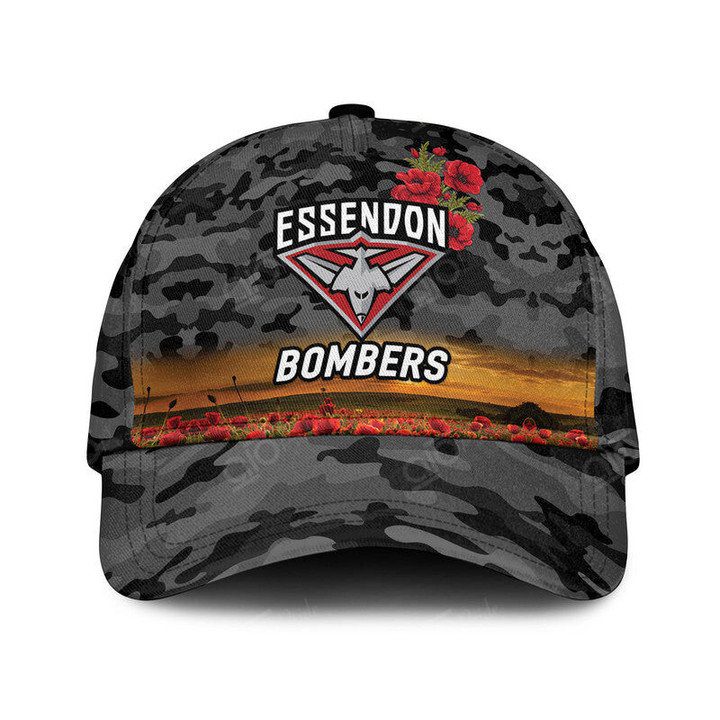 AFL Essendon Bombers Poopy Flower Black Classic Cap AFL Essendon Bombers Poopy Flower Black Classic Cap