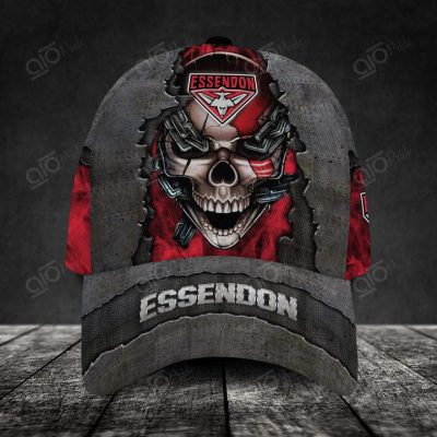 AFL Essendon Bombers Custom Name Skull Red Classic Cap