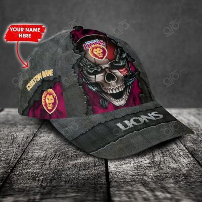 AFL Brisbane Lions Custom Name Skull Classic Cap