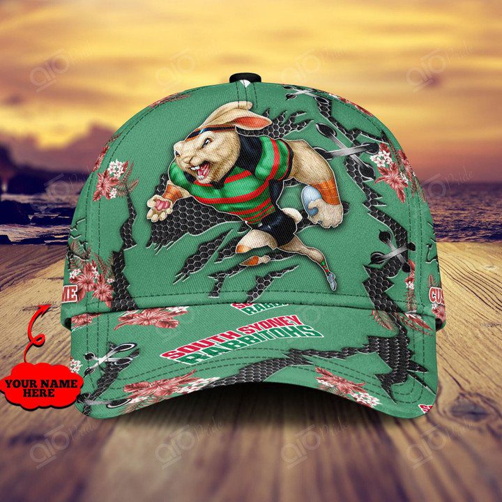 NRL South Sydney Rabbitohs Custom Name Mascot Flower Classic Cap NRL South Sydney Rabbitohs Custom Name Mascot Flower Classic Cap