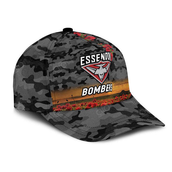 AFL Essendon Bombers Poopy Flower Black Classic Cap AFL Essendon Bombers Poopy Flower Black Classic Cap