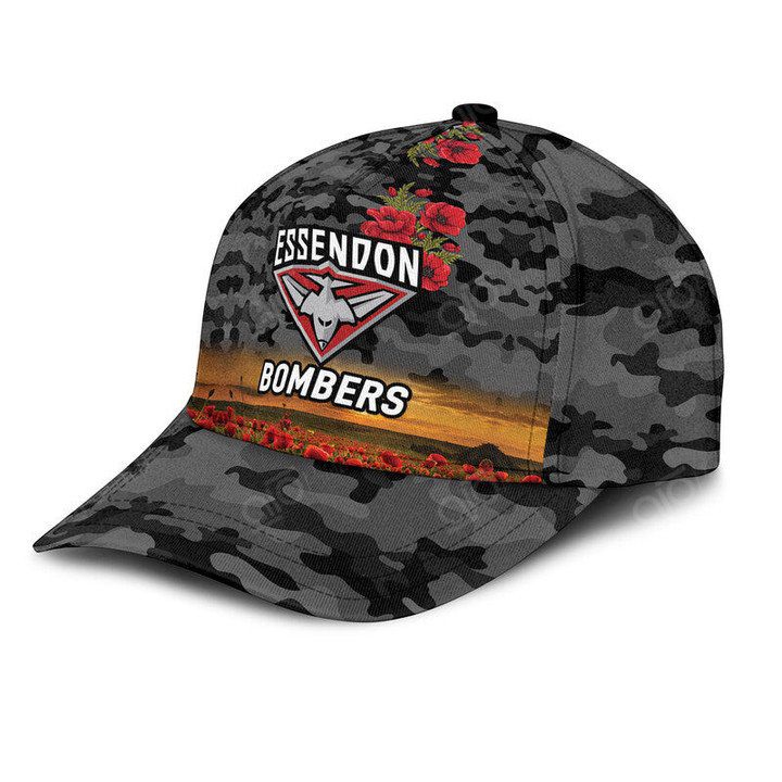 AFL Essendon Bombers Poopy Flower Black Classic Cap AFL Essendon Bombers Poopy Flower Black Classic Cap