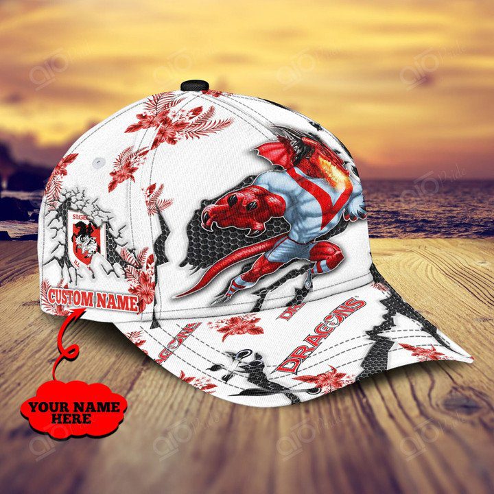 NRL St. George Illawarra Dragons Custom Name Mascot Flower Classic Cap NRL St. George Illawarra Dragons Custom Name Mascot Flower Classic Cap