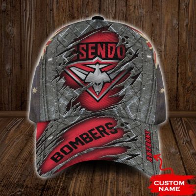 AFL Essendon Bombers Custom Name Red Grey Classic Cap
