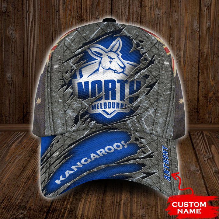 AFL North Melbourne Kangaroos Custom Name Blue Grey Classic Cap AFL North Melbourne Kangaroos Custom Name Blue Grey Classic Cap