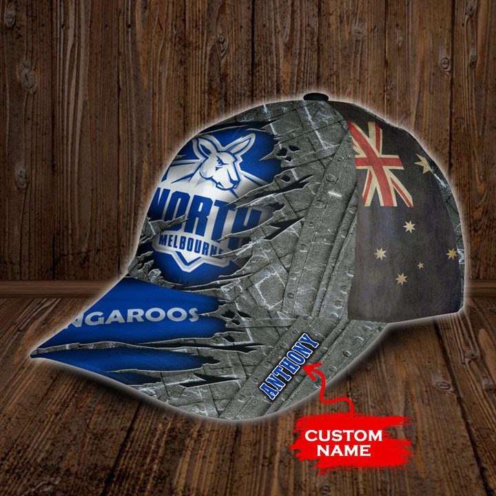 AFL North Melbourne Kangaroos Custom Name Blue Grey Classic Cap AFL North Melbourne Kangaroos Custom Name Blue Grey Classic Cap