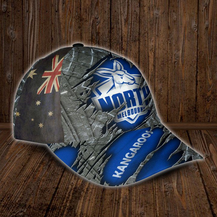 AFL North Melbourne Kangaroos Custom Name Blue Grey Classic Cap AFL North Melbourne Kangaroos Custom Name Blue Grey Classic Cap