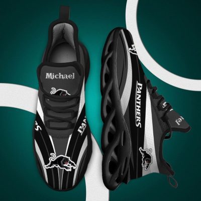 NRL Penrith Panthers Custom Name Black White Max Soul Shoes V11