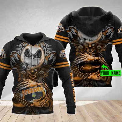 NRL Wests Tigers Custom Name Jack Skellington Pullover Hoodie